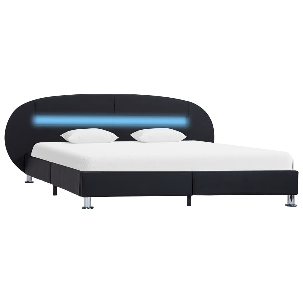 Estrutura de cama c/ LEDs 180x200 cm couro artificial preto