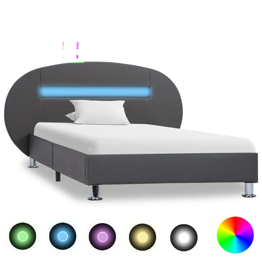 Estrutura de cama c/ LEDs 90x200 cm couro artificial cinzento