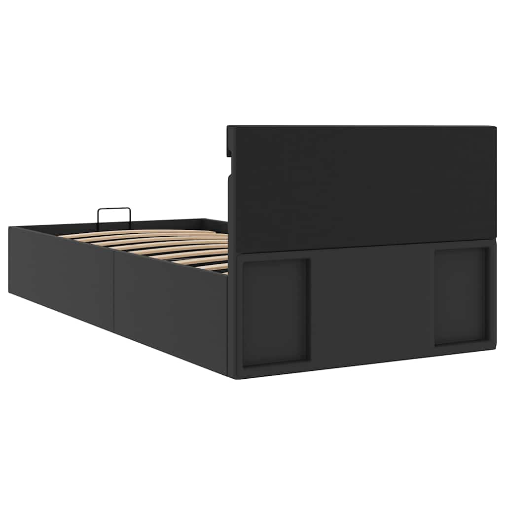 Cama hidráulica c/ arrumação LED 90x200cm couro artifi. preto