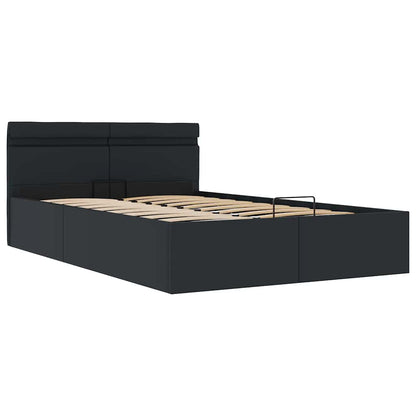 Cama hidráulica LED c/ arrumação 140x200cm couro artifi. preto