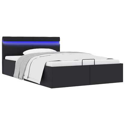 Cama hidráulica LED c/ arrumação 140x200cm couro artifi. preto