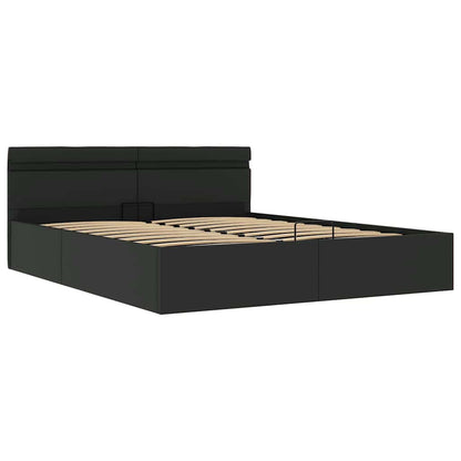 Cama hidráulica LED c/ arrumação 180x200cm couro artifi. preto