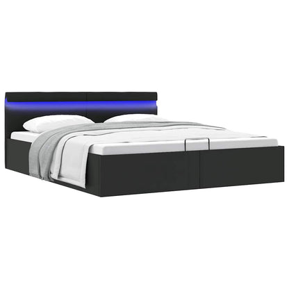 Cama hidráulica LED c/ arrumação 180x200cm couro artifi. preto