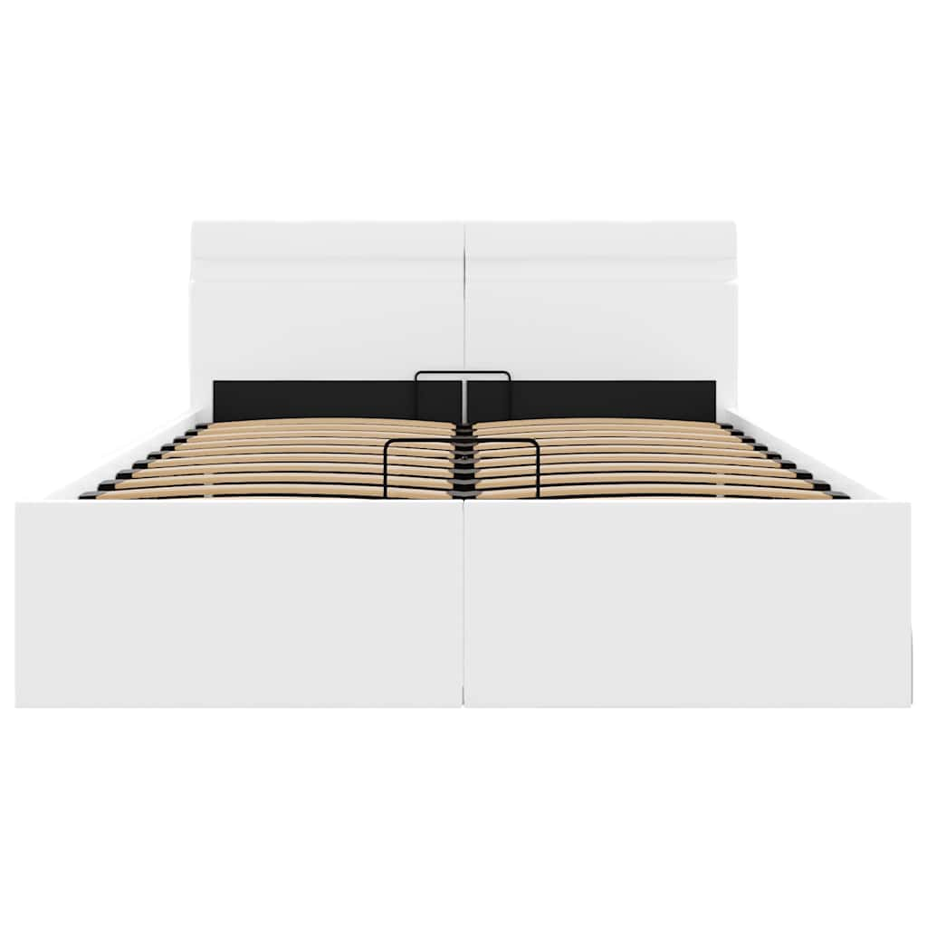 Cama hidráulica c/ arrumação LED 120x200cm couro artifi. branco