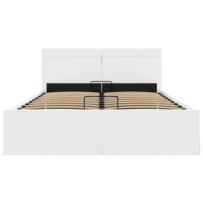 Cama hidráulica c/ arrumação LED 120x200cm couro artifi. branco