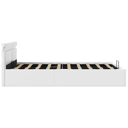 Cama hidráulica c/ arrumação LED 120x200cm couro artifi. branco