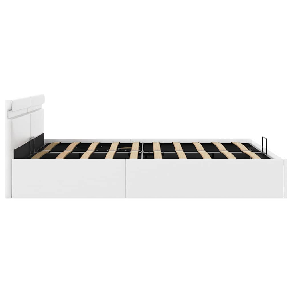 Cama hidráulica c/ arrumação LED 160x200cm couro artif. branco