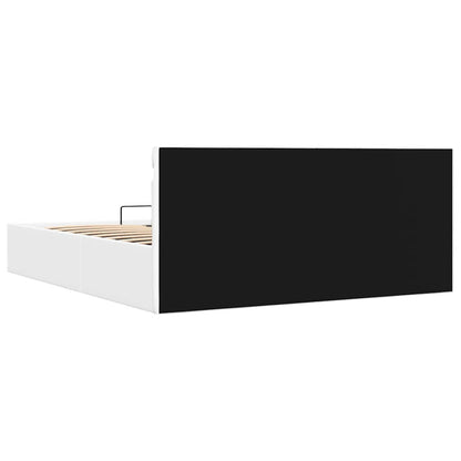 Cama hidráulica c/ arrumação LED 160x200cm couro artif. branco