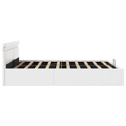 Cama hidráulica c/ arrumação LED 180x200 cm couro artif. branco