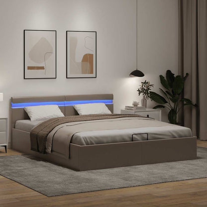 Cama hidrául. arrumação e LED 180x200cm couro artif. cappuccino