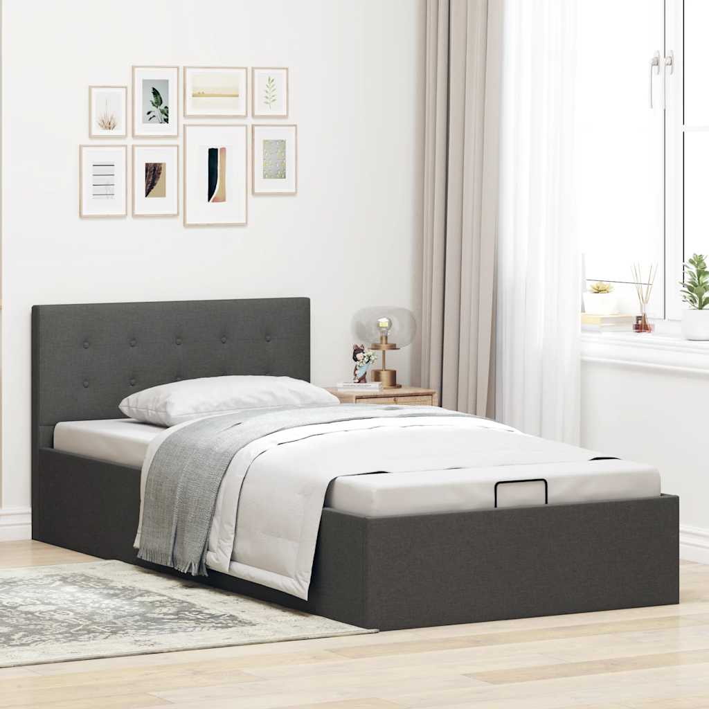 Cama hidráulica arrumação 90x200cm tecido cinza-escuro