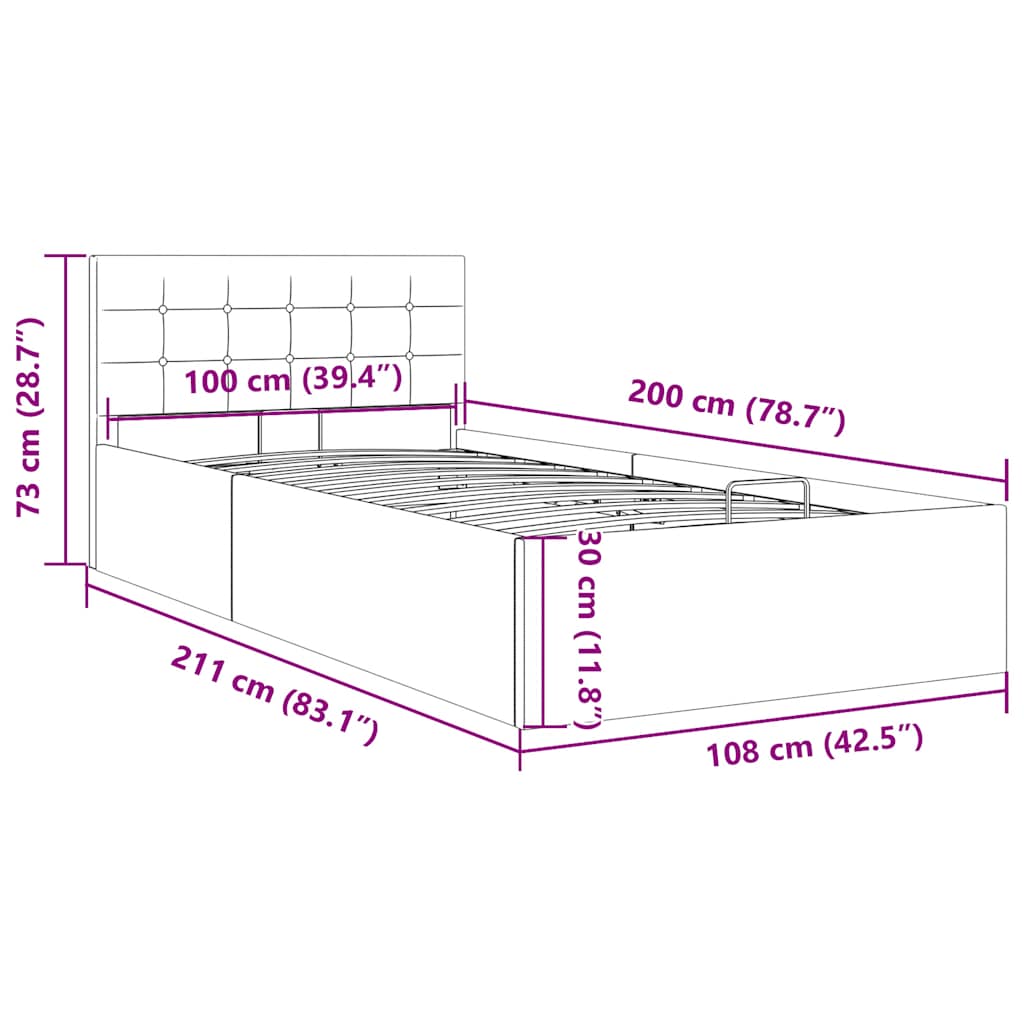 Cama hidráulica c/ arrumação 100x200cm tecido cinza-escuro