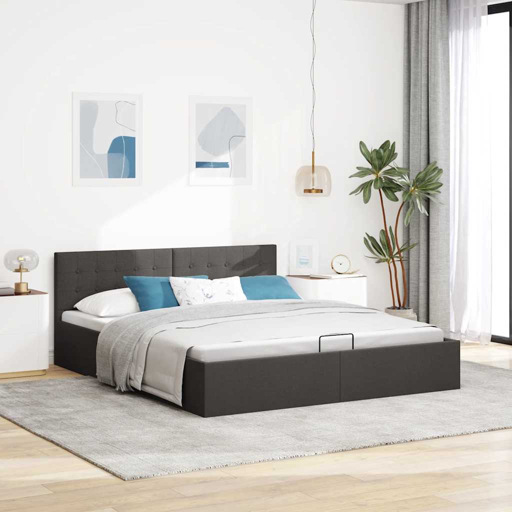 Cama hidráulica c/ arrumação 160x200 cm tecido cinzento-escuro