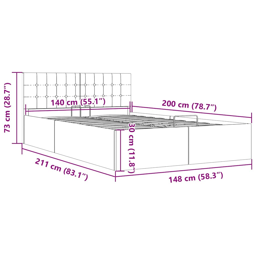 Cama hidráulica c/ arrumação 140x200cm tecido cinza-escuro