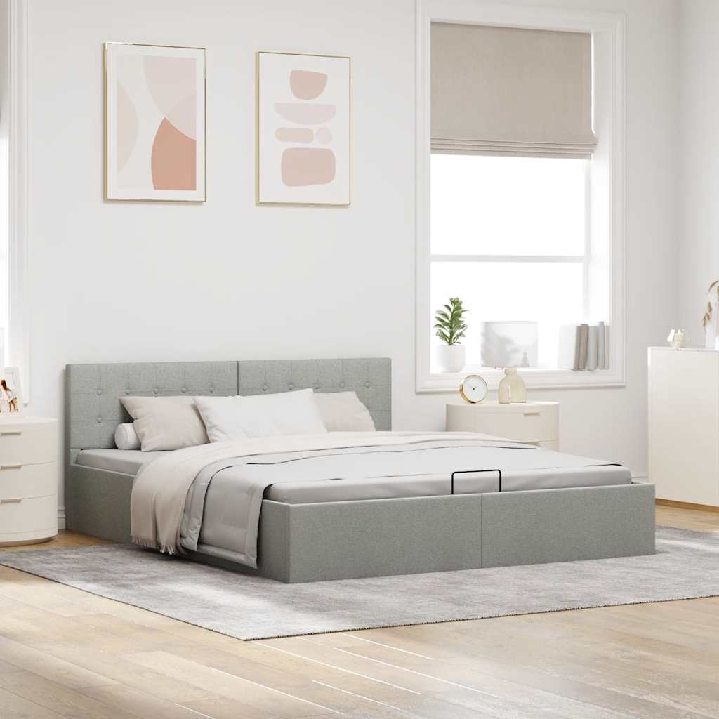 Estrutura de cama hidráulica 180x200 cm tecido cinzento-claro