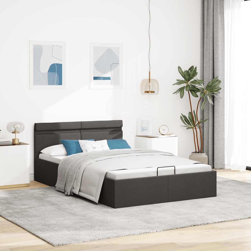 Cama hidráulica c/ arrumação LED 120x200cm tecido cinza-escuro