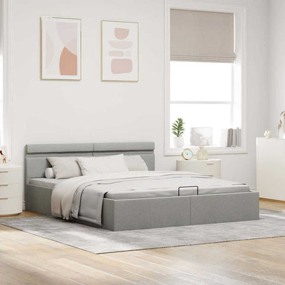 Cama hidráulica c/ arrumação LED 180x200 cm tecido cinza-claro