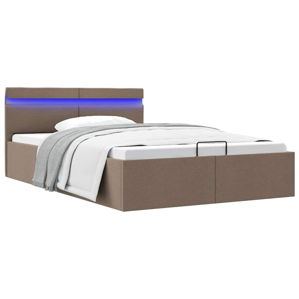 Estrutura cama hidrául.+ LED 140x200cm tecido cinza-acastanhado