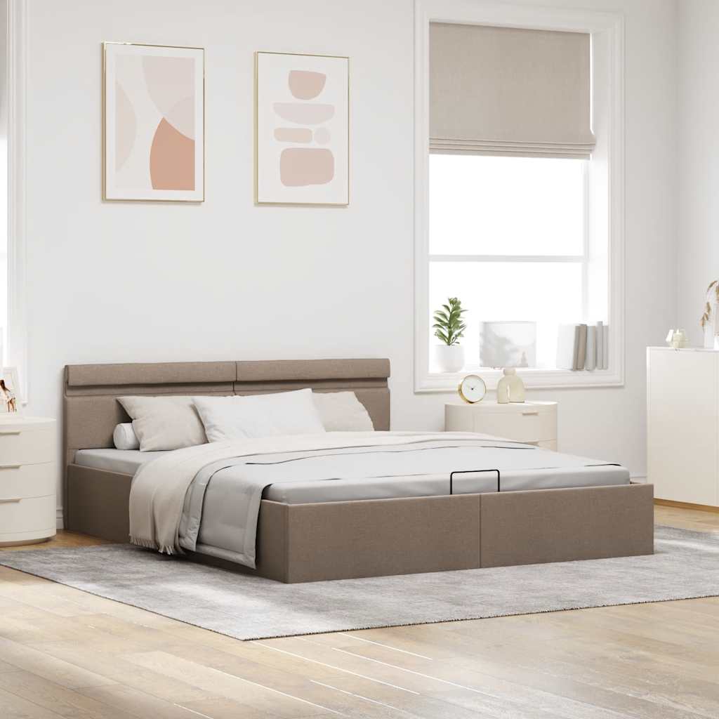 Cama hidráuli. arrumação LED 180x200cm tecido cinza-acastanhado