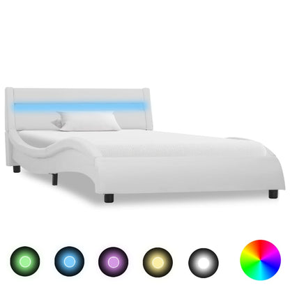 Estrutura de cama com LED 90x200 cm couro artificial branco