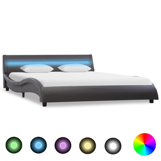 Estrutura de cama com LED 160x200 cm couro artificial cinzento