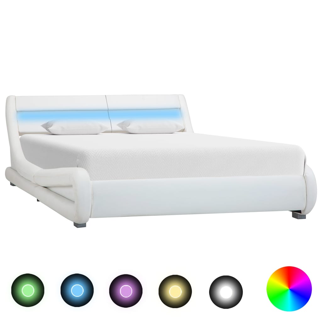 Estrutura de cama com LED 140x200 cm couro artificial branco