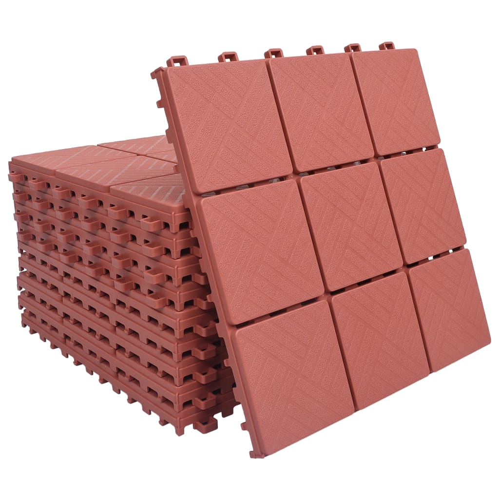 Ladrilhos de terraço 10 pcs 30,5x30,5 cm plástico vermelho