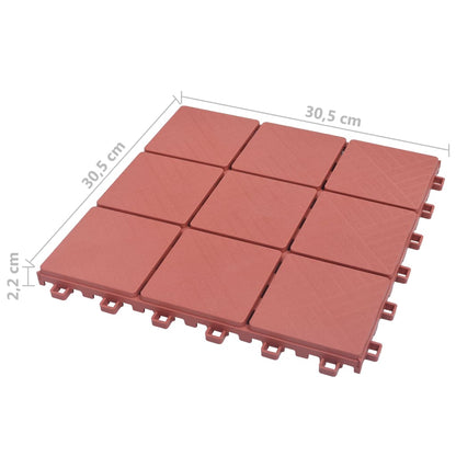 Ladrilhos de terraço 10 pcs 30,5x30,5 cm plástico vermelho