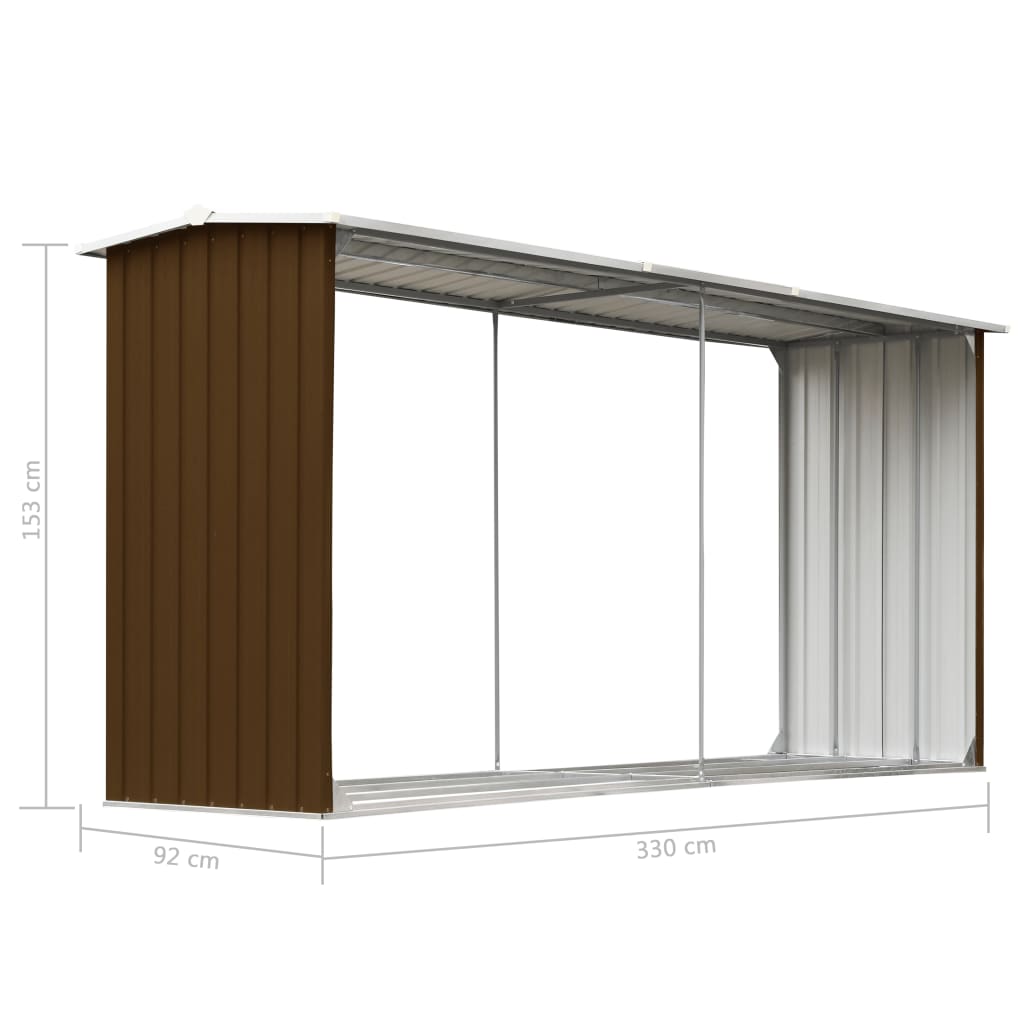 Abrigo jardim p/ arrumação de troncos aço 330x92x153cm castanho