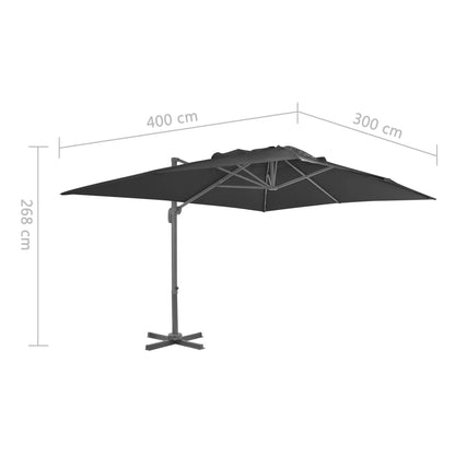 Guarda-sol de jardim cantilever c/ poste alumínio 4x3 m preto