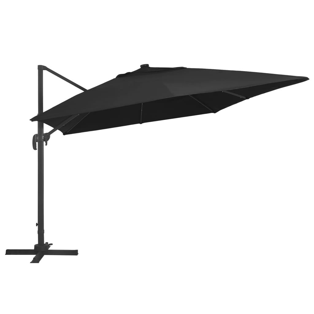 Guarda-sol cantilever luzes LED/poste alumínio 400x300 cm preto