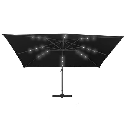 Guarda-sol cantilever luzes LED/poste alumínio 400x300 cm preto