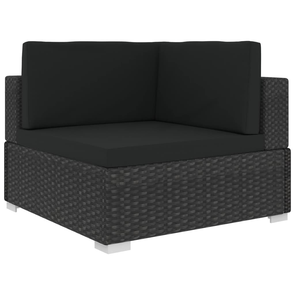 7 pcs conjunto lounge de jardim c/ almofadões vime PE preto