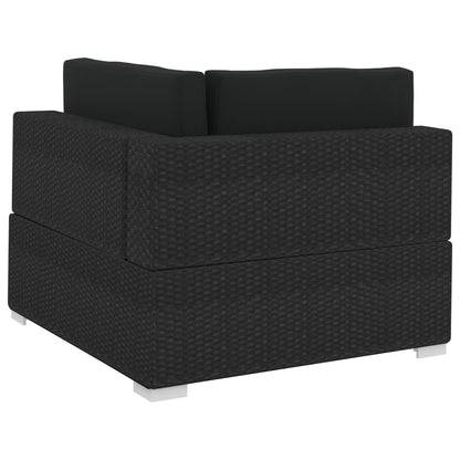 3 pcs conjunto sofás de jardim c/ almofadões vime PE preto