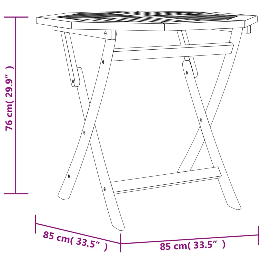 Mesa de jardim dobrável 85x85x76 cm madeira teca maciça