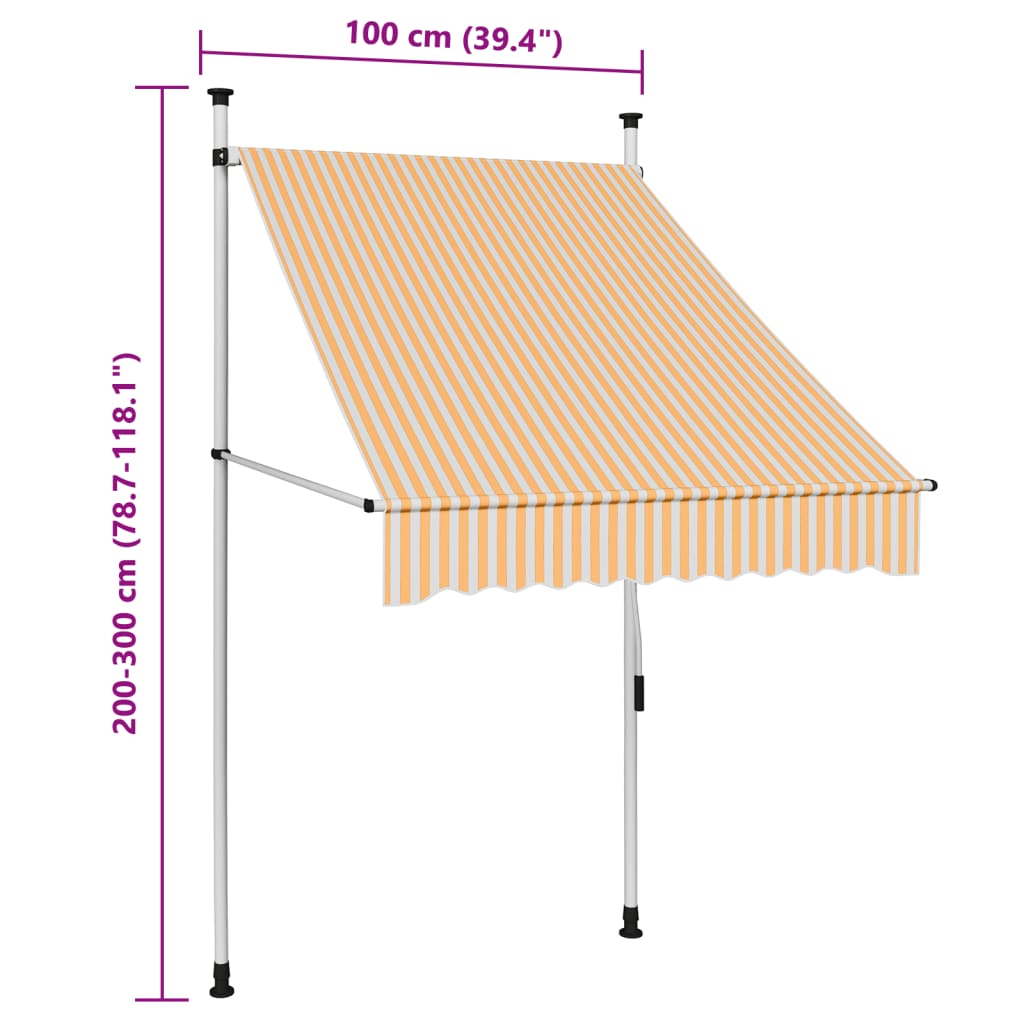 Toldo retrátil manual 100 cm riscas laranja e branco