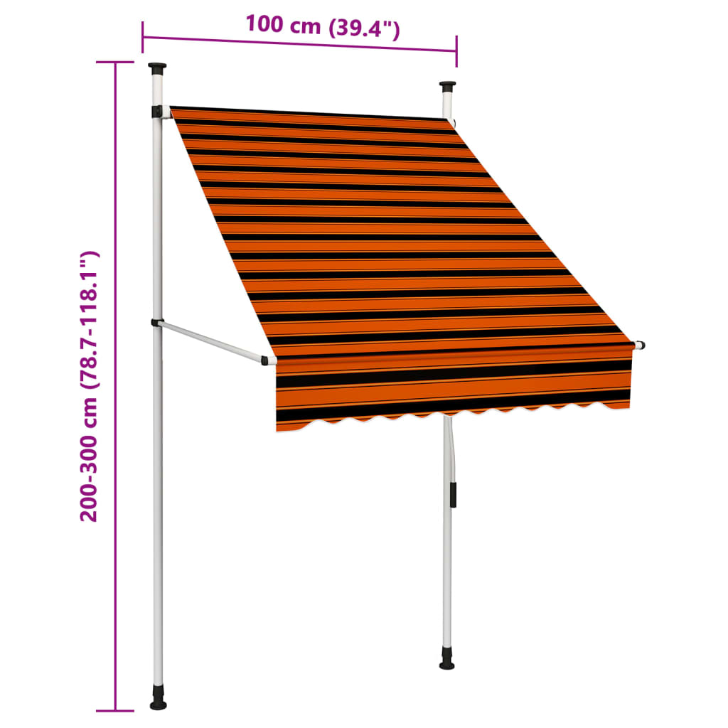 Toldo retrátil manual 100 cm laranja e castanho