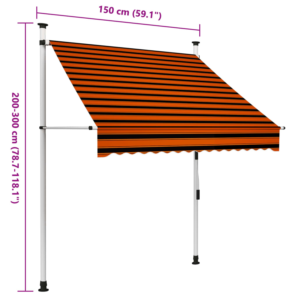 Toldo retrátil manual 150 cm laranja e castanho