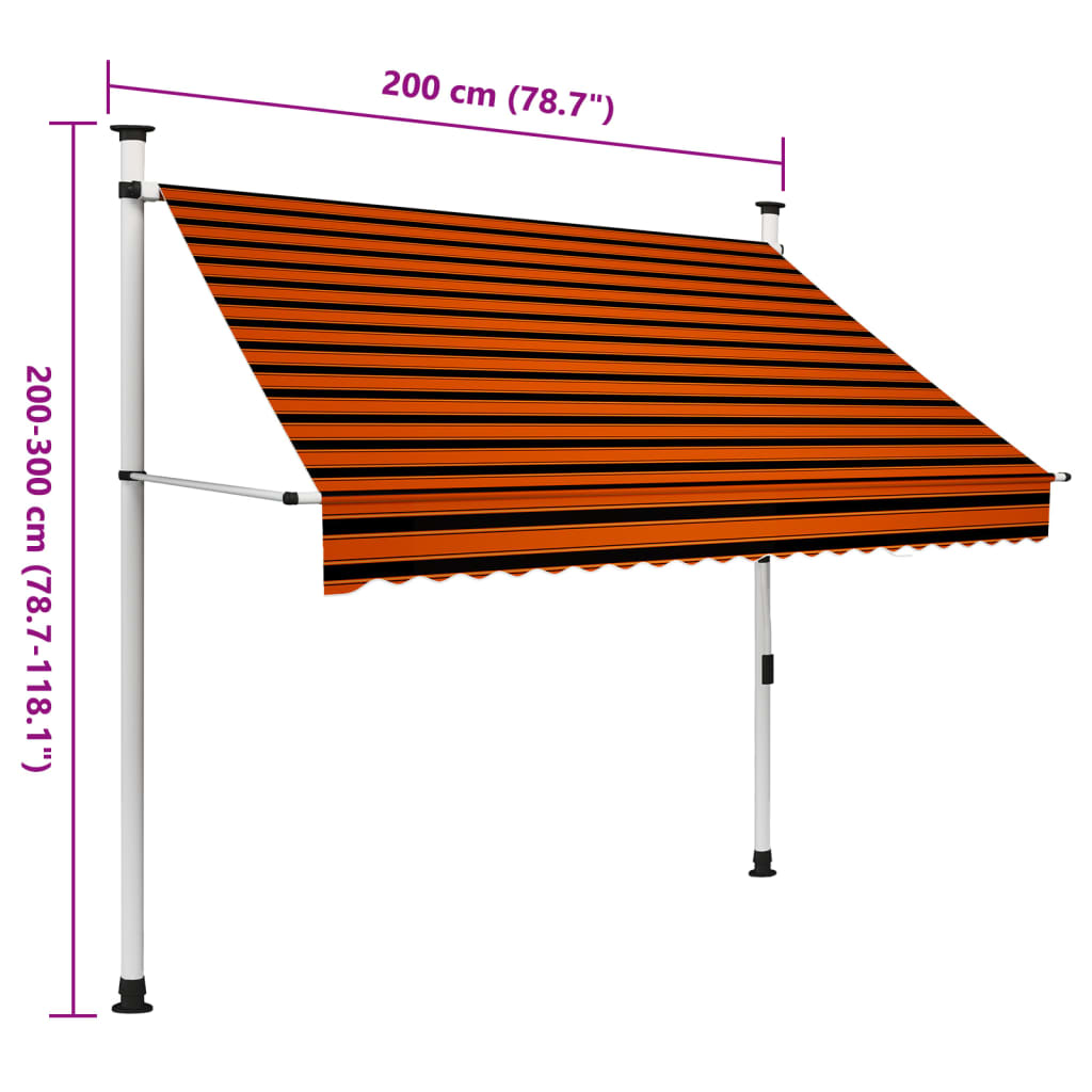 Toldo retrátil manual 200 cm laranja e castanho