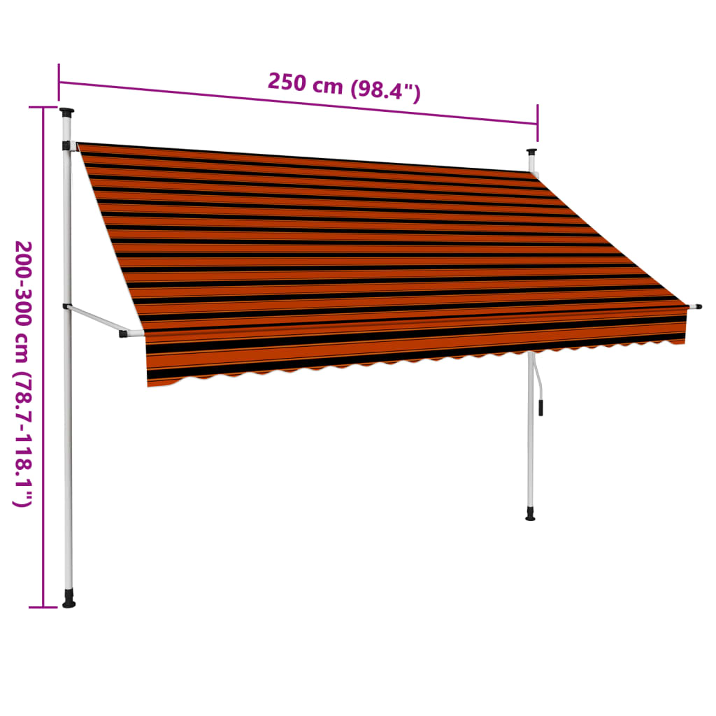 Toldo retrátil manual 250 cm laranja e castanho