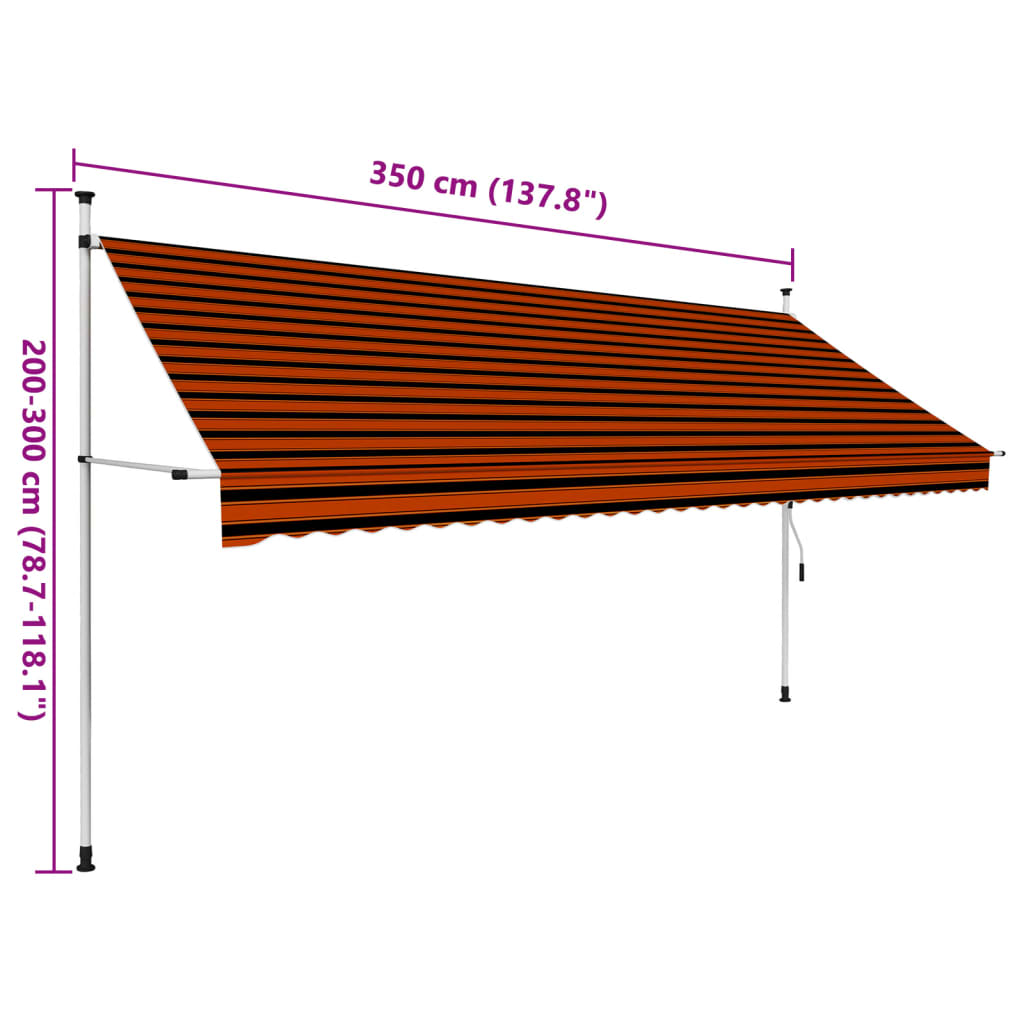 Toldo retrátil manual 350 cm laranja e castanho