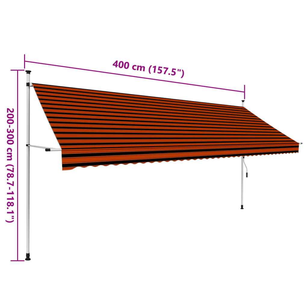 Toldo retrátil manual 400 cm laranja e castanho