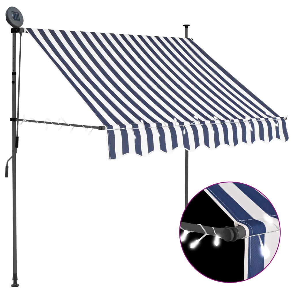 Toldo retrátil manual com LED 100 cm azul e branco