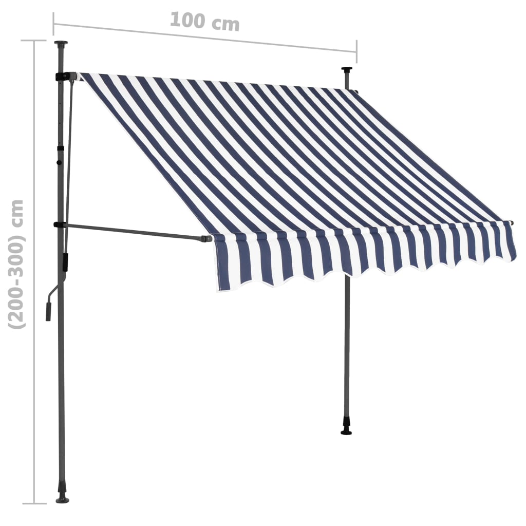 Toldo retrátil manual com LED 100 cm azul e branco