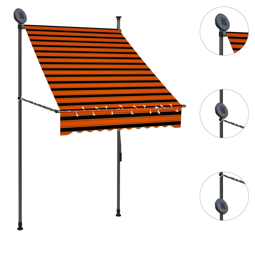 Toldo retrátil manual com LED 100 cm laranja e castanho