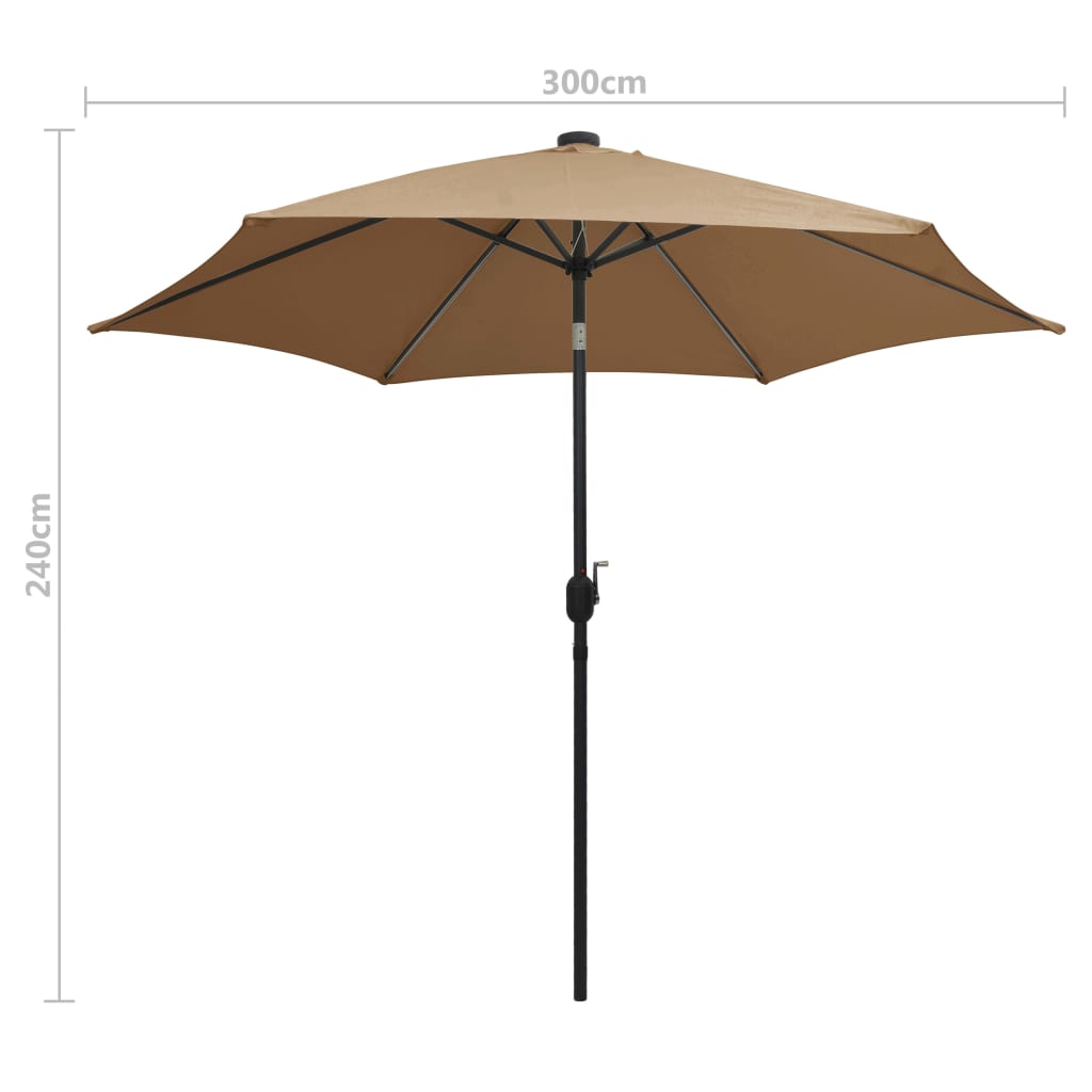 Guarda-sol com luzes LED e mastro alumínio 300 cm cinzento