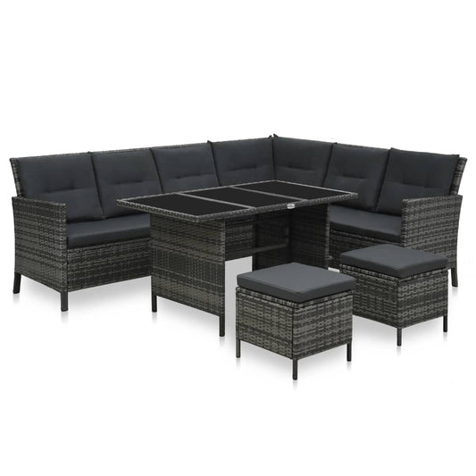 4 pcs conjunto lounge de jardim c/ almofadões vime PE cinzento