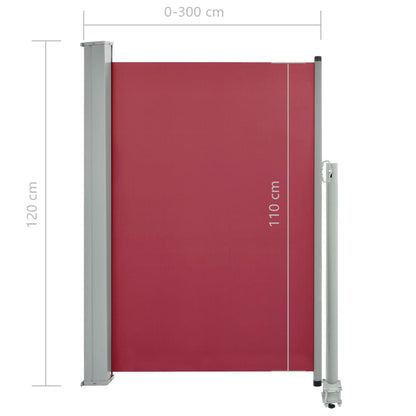 Toldo lateral retrátil para pátio 120x300 cm vermelho