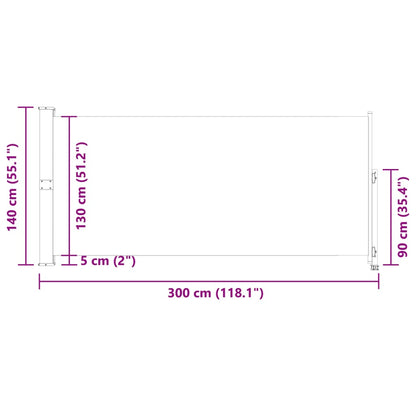 Toldo lateral retrátil para pátio 140x300 cm castanho