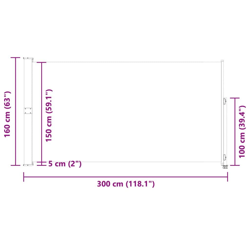 Toldo lateral retrátil para pátio 160x300 cm azul